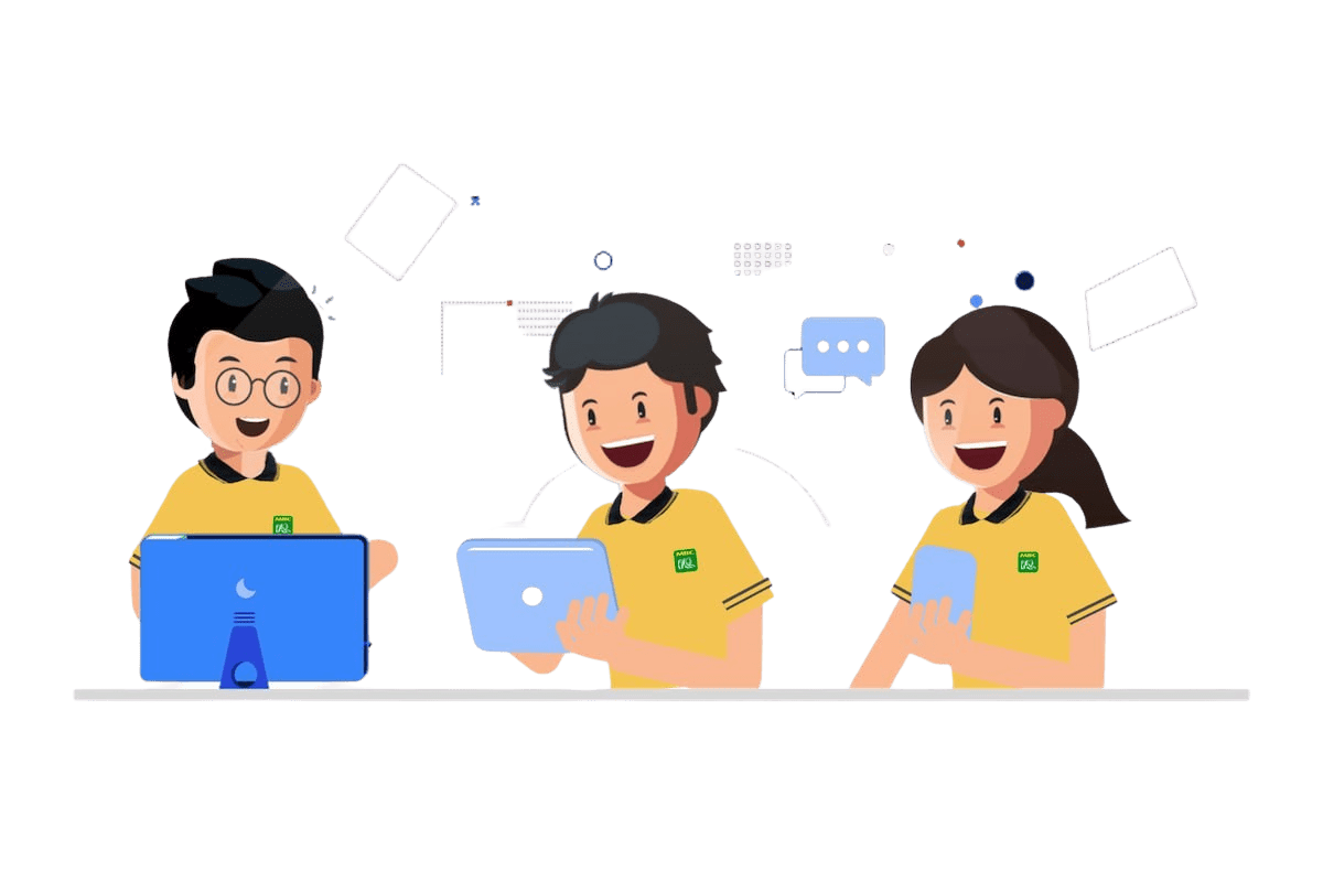 Staff with computer and tablets